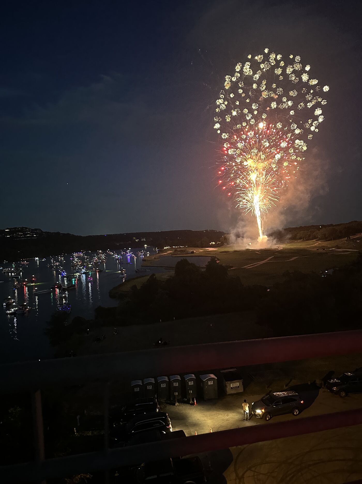 Fireworks over Lake Austin during a LakeTime evening charter